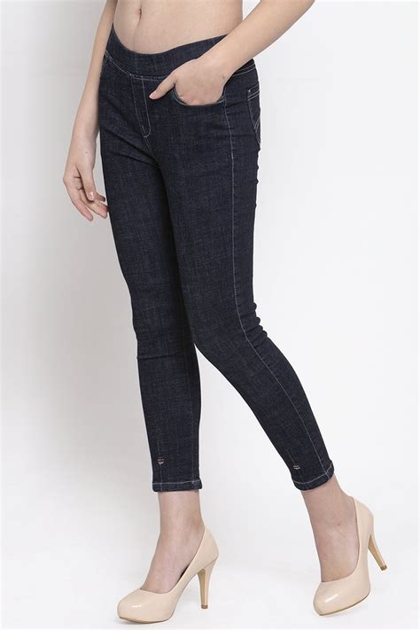 Buy Navy Blue Solid Cotton Mid-Rise Jegging - Gipsy Online