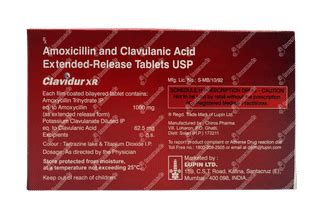 Clavidur 1000/62.5 Mg Tablet Xr 10: Uses, Side Effects, Price & Substitutes