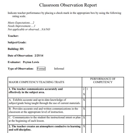 Image result for Class Observation Report Sample
