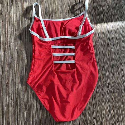 HURLEY Logo Women's OnePiece Swimsuit, Red Size... - Depop