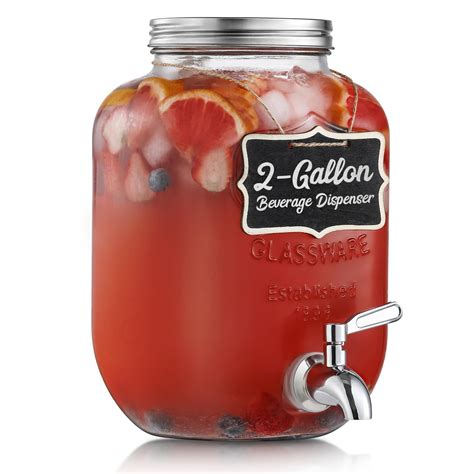 Snapklik.com : 2 Gallon Glass Beverage Dispenser, 18/8 Stainless Steel ...