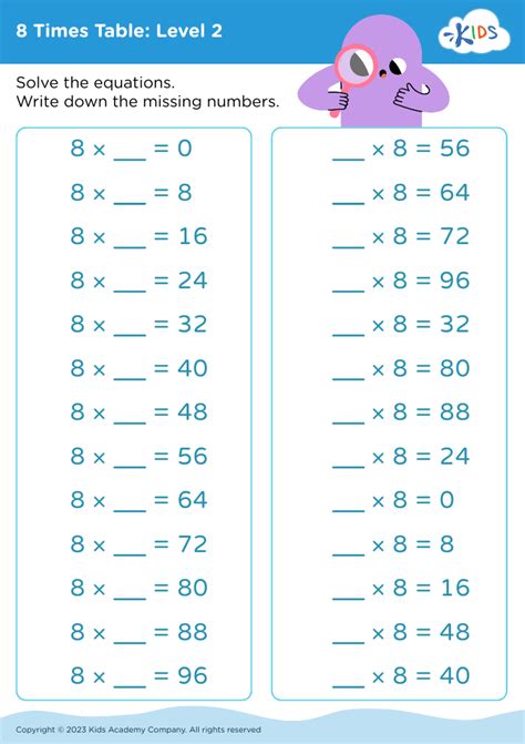 Image result for 8 Times Table Worksheet PDF