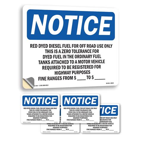 Red Dyed Diesel Fuel For Off Road Use Only OSHA Notice Vinyl Decal ...