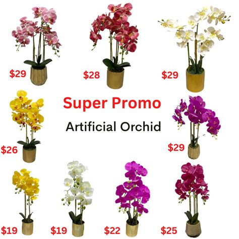 Artificial Orchids Flowers in Gold Pot Fake Orchid Plants, Home Office ...