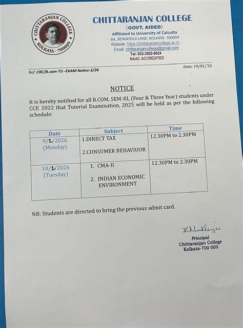 Notice for Tutorial Examination,2025 B.Com sem-III (Four & Three Year ...