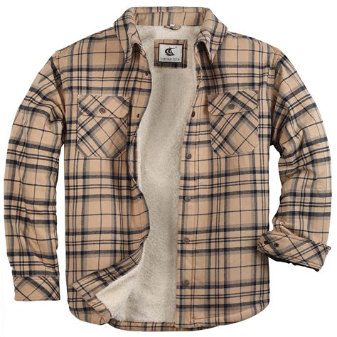 Coevals Club Men's Flannel Jacket Sherpa Lined Cotton Plaid Snap Button ...