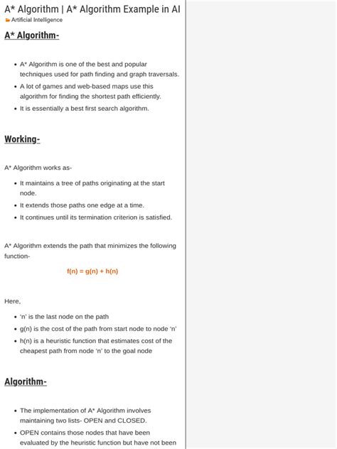 Image result for A* Algorithm Example Problem Computer Science