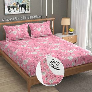 LA VERNE Cotton Double Fitted (Elastic) 144 TC Floral Bedsheet - Buy LA ...
