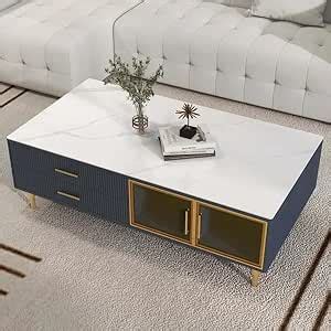 Vandana Interiors Modern 51.2" Blue Coffee Table with 2 Glass Door ...