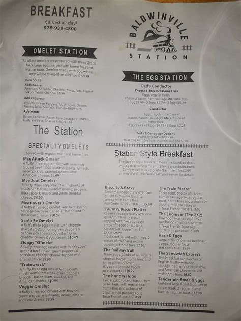 Menu at Baldwinville Station restaurant, Templeton