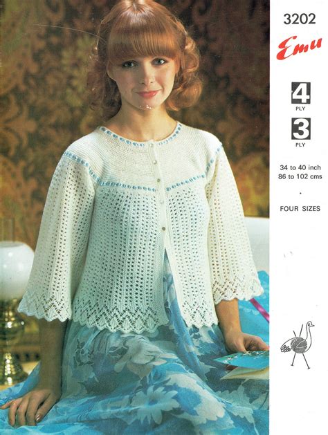 PDF 1970s Ladies Womens Bed Jacket Knitting Pattern Emu 3202 Sex Kitten ...