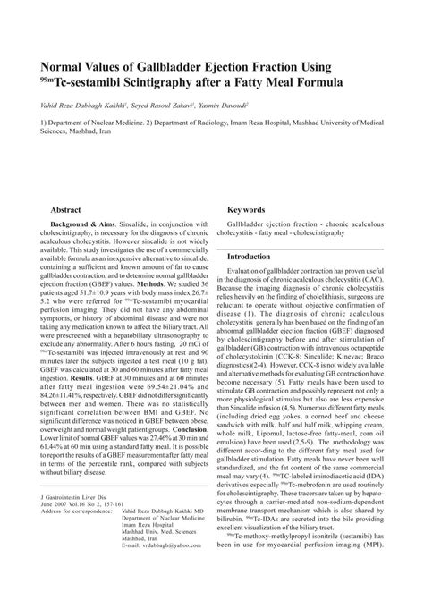 Normal Values of Gallbladder Ejection Fraction Using ... - rjge.ro