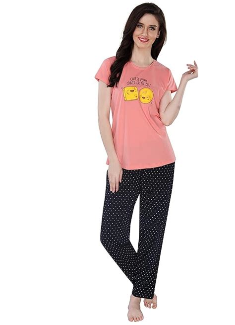 Buy AV2 Women Cotton Cheesy Puns Printed Night Suit Set Peach Small at ...