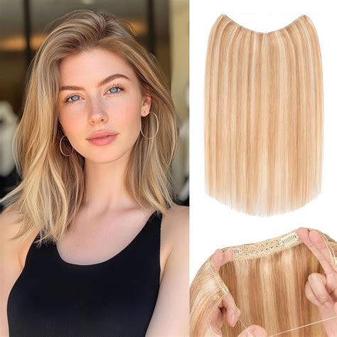 Amazon.com : S-noilite Halo Hair Extensions Real Human Hair 12inch ...