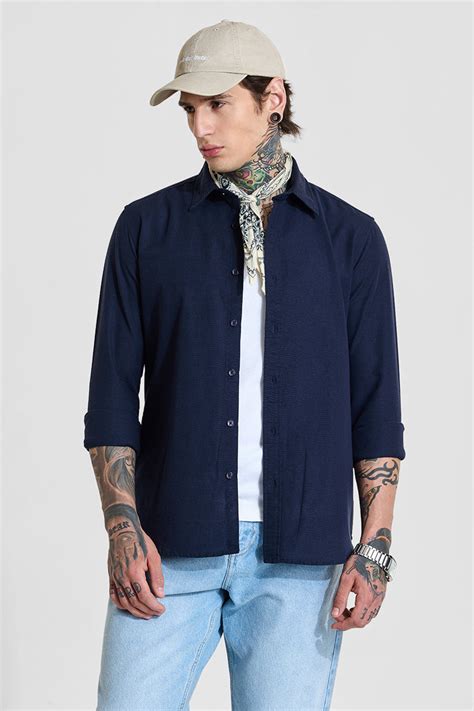 Buy Men's Navy Solid Slim Fit Shirt Online | Snitch – SNITCH