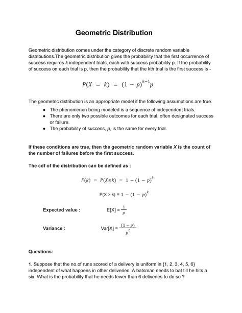 Geometric Distribution - If the probability of success on each trial is ...