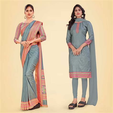 Women's Premium Mulberry Silk Plain Gaala Border Teachers Uniform Saree ...