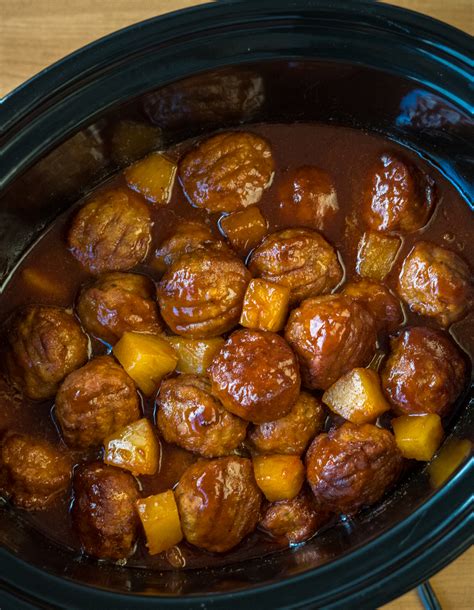 crockpot meatballs with pineapple and barbecue sauce