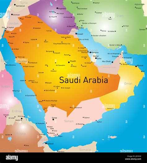 Saudi Arabia Map Map Of Saudi Arabia And Surrounding Borders Vector