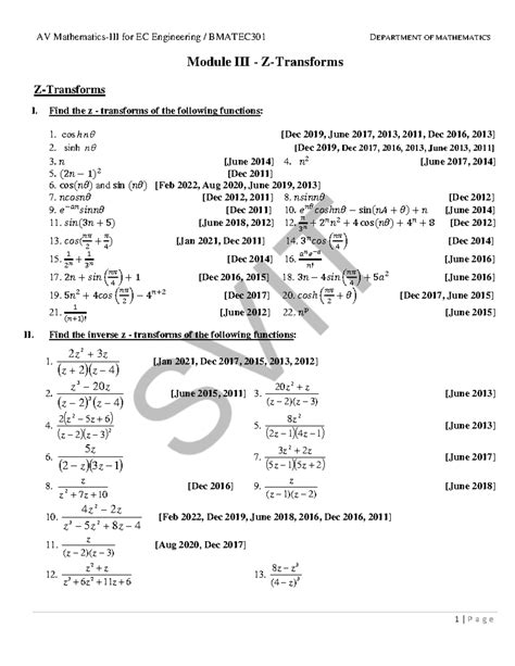 Module 3 - Z-Transforms - AV Mathematics-III for EC Engineering ...