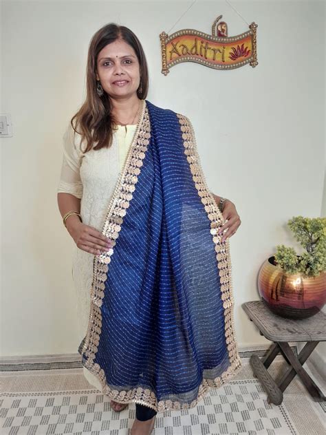 DARK BLUE COLOR KOTA DORIYA DUPTTA WITH GOTTA WORK – Aaditri fab