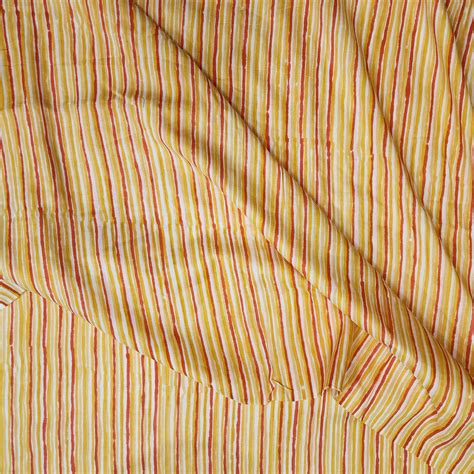Modal Cotton Jaipuri Pastel Mustard Orange Stripes Hand Block Print Fa ...