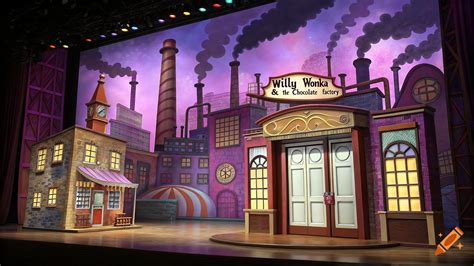 Stage set design for Willy Wonka's Chocolate Factory. on Craiyon