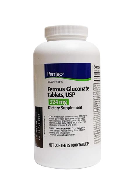 Green Ferrous Gluconate 324mg Tablet 1000ct - Iron Supplement for Energy & Health | Buy Now in ...