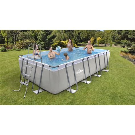 Dellonda 18ft Deluxe Steel Frame Swimming Pool, Rectangular with Filter ...