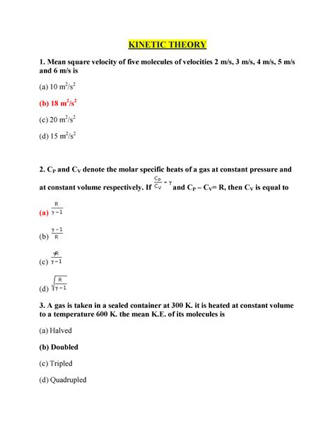 Kinetic theory - Physics multiple choice questions - KINETIC THEORY ...