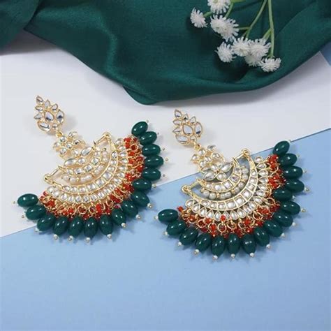Etnico Gold Plated Traditional Kundan Pearl Chandbali Earrings For Wom ...
