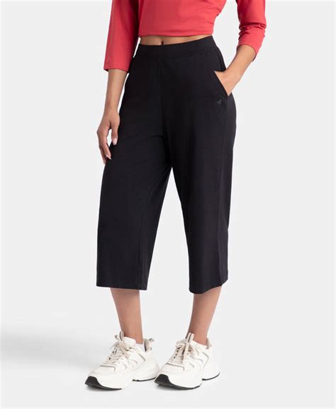 Buy Super Combed Cotton Elastane Stretch Relaxed Fit Culottes - Black ...