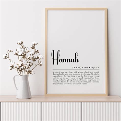Hannah Name Meaning Print: Minimalist Dictionary Definition (digital ...