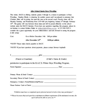 Fillable Online brynathynchurchschool Boys Wrestling Registration Form ...