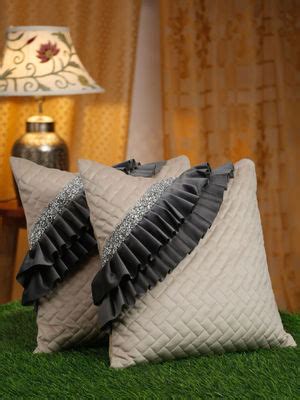 Buy HOSTA HOMES Grey & Off White 2 Pieces Geometric Square Cushion ...