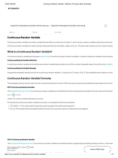 Image result for Continuous Random Variable Definition and Properties