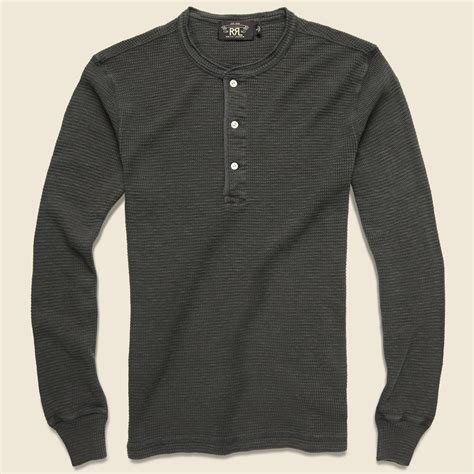 Waffle-Knit Henley - Faded Black