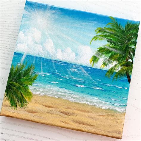 Summer painting idea tropical beach island with acrylic painting – Artofit