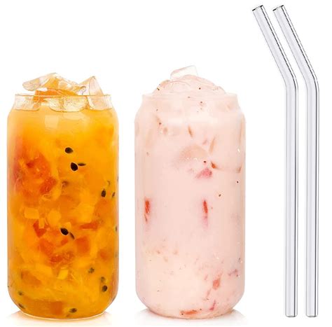 Buy Kamvy Glass Beer Can Shaped Drinking Glasses with Glass Straw Set ...