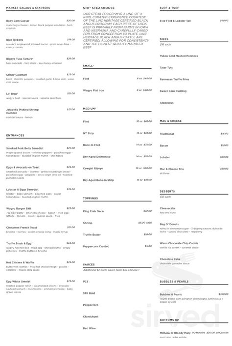 STK Steakhouse menu in Miami Beach, Florida, USA
