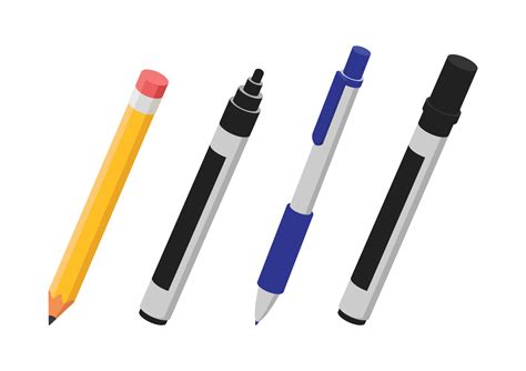 Pens set vector design. Pencil, ballpoint pen and marker isometric 3d ...