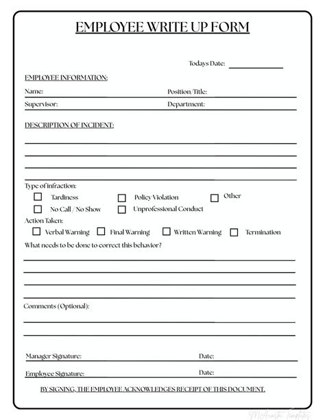 Bilingual Employee Write-up Form | Disciplinary Action Template ...