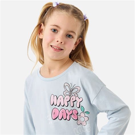 Buy Juniors Typographic Print T-shirt with Round Neck and Long Sleeves ...