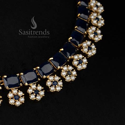 American Diamond Micro Gold Rectangle Floral Necklace – Sasitrends
