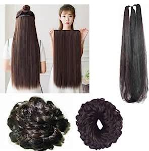 AHS Hair Care Set Brown Straight Hair Extension, 24 Inches Choti ...