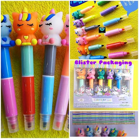 Double-Section Highlighter Fluorescent Marker 12-Color Pen (Set of 6 ...