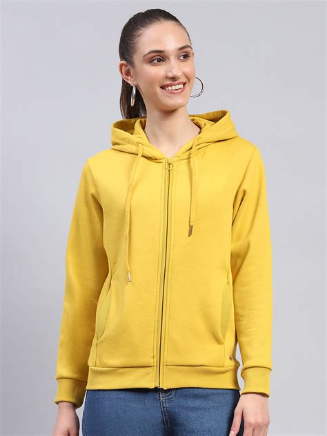 Buy Women Yellow Solid Hooded Full Sleeve Sweatshirt Online in India ...