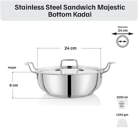 Vinod – Doniv Stainless Steel Sandwich Majestic Bottom Kadai 3.2 Liter ...