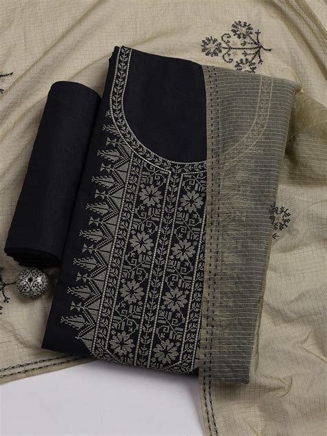 Embroidered Cotton Blend Unstitched Suit Piece With Dupatta – mbz.in