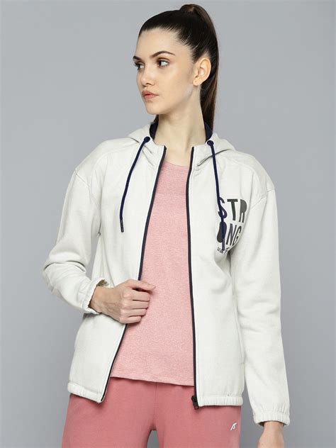 Alcis Women Cream-Coloured Typography Sporty Jacket WJKJA213191-XS